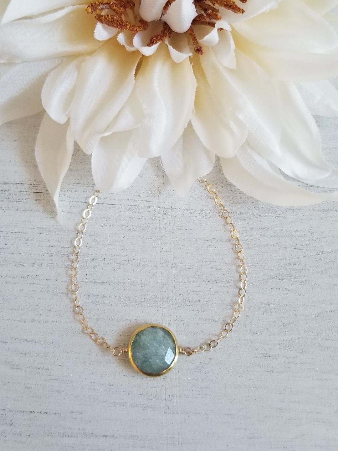 Dainty Gold Aquamarine Necklace, Birthday Gift for Her, Gemstone