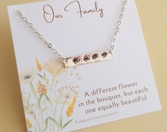Birth Month Necklace, Mothers Day Gift, Birth Flower Bar Necklace, Gift for Mom, Family Bar Necklace, Personalized Mothers Jewelry