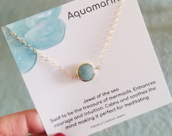 Dainty Gold Aquamarine Necklace, Thin Gold Chain, Gemstone Choker, March Birthstone