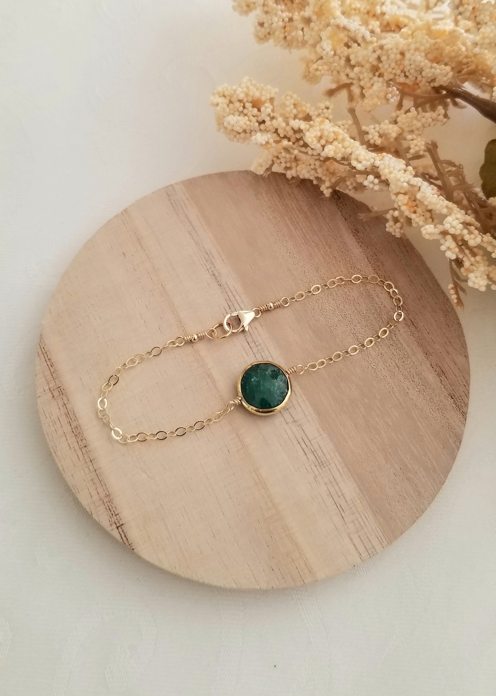 Emerald Gold Tiny E Bracelet