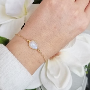 Skinny Gold Moonstone Bracelet, Gift for Her, Everyday Bracelet, Dainty Gemstone Jewelry, Layering Bracelet, Bridesmaid Gift