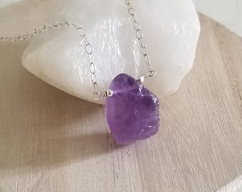 Amethyst Necklace, Raw Amethyst Pendant, Amethyst Crystal Necklace, February Birthstone, Amethyst Raw Stone, Layering Necklace,Healing Stone