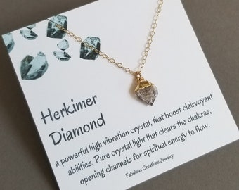 Herkimer Diamond Necklace, Herkimer Diamond Pendant, Raw Crystal Necklace, Gemstone Necklace, Gift for Her, Layering Necklace