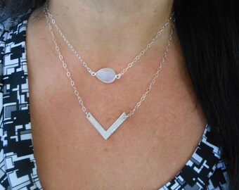Hammered Chevron Necklace, Boho Style Necklace, Silver Arrow, Layering Necklace, Metal Jewelry for Women
