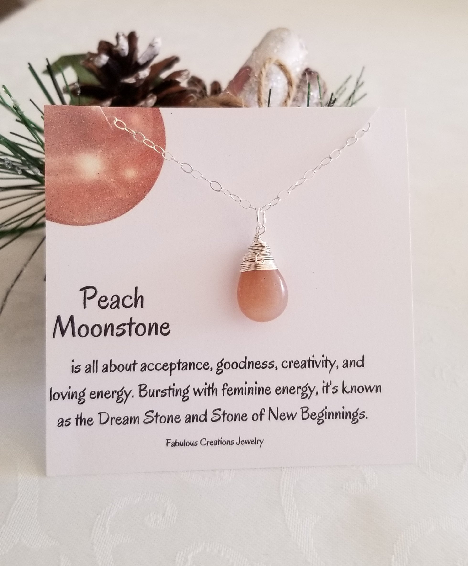 Peach Moonstone Necklace Wire Wrapped Peach Moonstone Pendant Crystal Healing Necklace Teardrop Necklace Minimalist Necklace Etsy