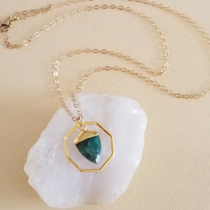 Emerald Necklace, Gold Emerald Pendant Necklace, May Birthstone, Heart Chakra Stone Necklace, Raw Emerald Jewelry, Dainty Gold Chain