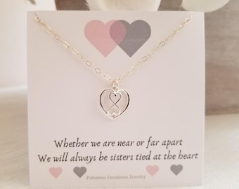Sister Jewelry, Silver Infinity Heart Necklace, Gifts for Sisters, Sterling Silver Heart Necklace, Maid of Honor Sister, Sister Necklace