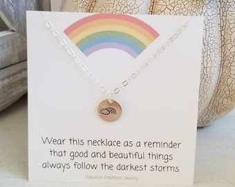 Rainbow Necklace, Dainty Tainbow Charm Necklace, Layering Necklace, Gift for Her, Rainbow Jewelry, Hand Stamped Rainbow