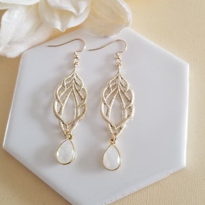 Moonstone Earrings, Long Gold Gemstone Earrings, Moonstone Crystal Dangle Earrings, Statement Earrings, Wedding Jewelry, Gift for Her