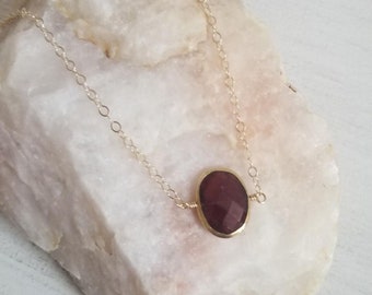 Dainty Gold Garnet Necklace, January Birthstone, Gemstone Choker, Gift for Her, Layering Necklace, Birthday Gift Idea