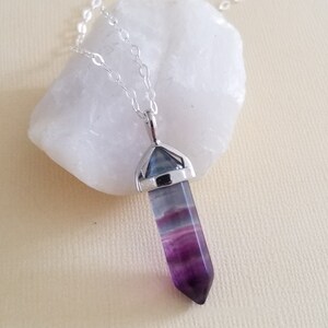 Fluorite Necklace, Banded Fluorite Pendant Necklace, Boho Stone Necklace, One of a Kind Gemstone Necklace, Gift for Her, Sterling Silver Stripped Fluorite Stone Necklace