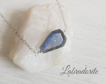 Flash Labradorite Necklace, Raw Gemstone Jewelry, Healing Crystal Necklace, Minimal Labradorite Necklace, Dainty Choker Necklace