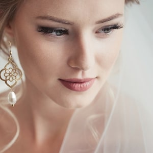 Gold Wedding Earrings, Bride Earrings, Teardrop Pearl Wedding Day, Wedding Jewelry, Earrings for Bride, Pearl Earrings