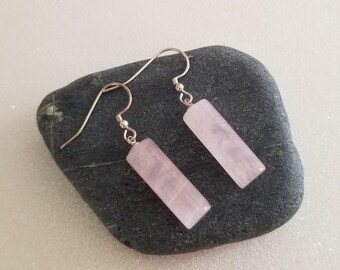 Natural Rose Quartz Earrings, Pink Stone Earrings, Gemstone Earrings, Affordable Gift, Simple Rose Quartz Dangles, Rose Quartz Jewelry