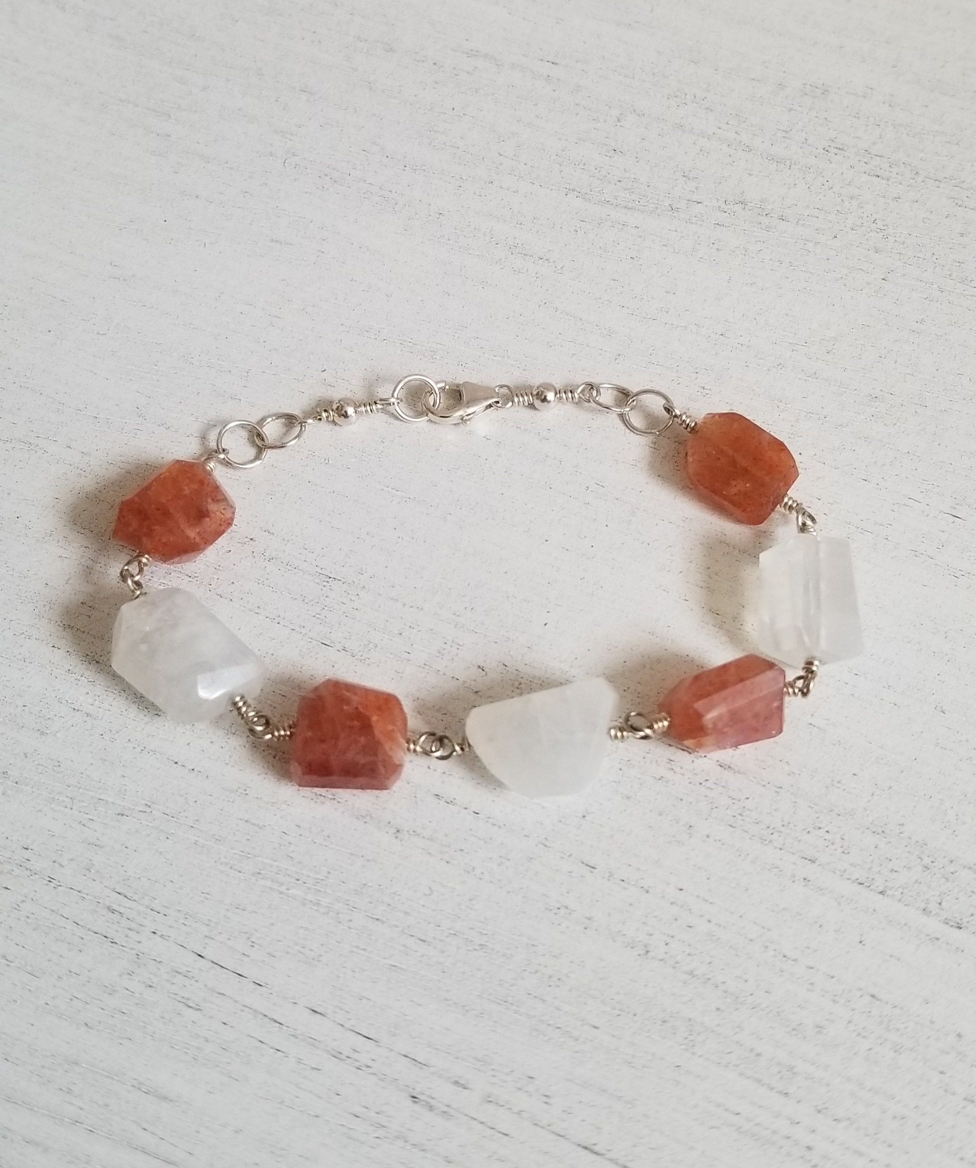 Moonstone and Sunstone Bracelet, Gemstone Bead Bracelets for Women