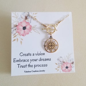 Compass Necklace, Gold Medallion Necklace, Front Toggle Necklace, Graduation Gift Idea, Compass Pendant Necklace, True North Necklace
