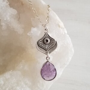 Amethyst Necklace, Silver Amethyst Pendant, February Birthstone, Purple Amethyst Teardrop Pendant, Amethyst Jewelry, Gift for February