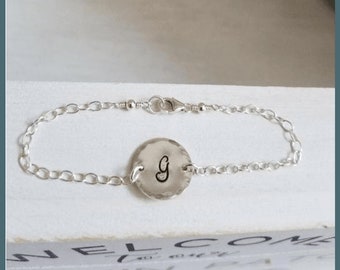 Personalized Bracelet, Silver Initial Bracelet, Personalized Gift, Custom Bracelet, Dainty Bracelet, Gift for Her, Custom Stamped Initial