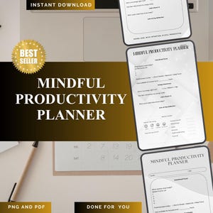 Planificador de productividad consciente PNG PDF Enfoque mental Mapa de flujo de trabajo Meditación Gestión de tareas Zen Eficiencia Equilibrio Establecimiento de objetivos Arte académico