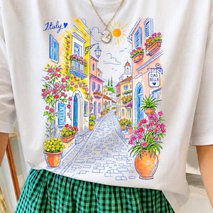 Mediterranean Street Scene T-Shirt | Italian Alley Graphic Tee | Comfort Colors® Italy Vacation Shirt image 2