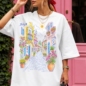 Mediterranean Street Scene T-Shirt | Italian Alley Graphic Tee | Comfort Colors® Italy Vacation Shirt image 8