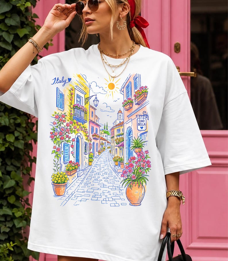 Mediterranean Street Scene T-Shirt | Italian Alley Graphic Tee | Comfort Colors® Italy Vacation Shirt image 8
