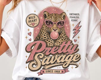 Pretty Savage Leopard Tee | Bubblegum Wild Cat Retro Graphic Shirt