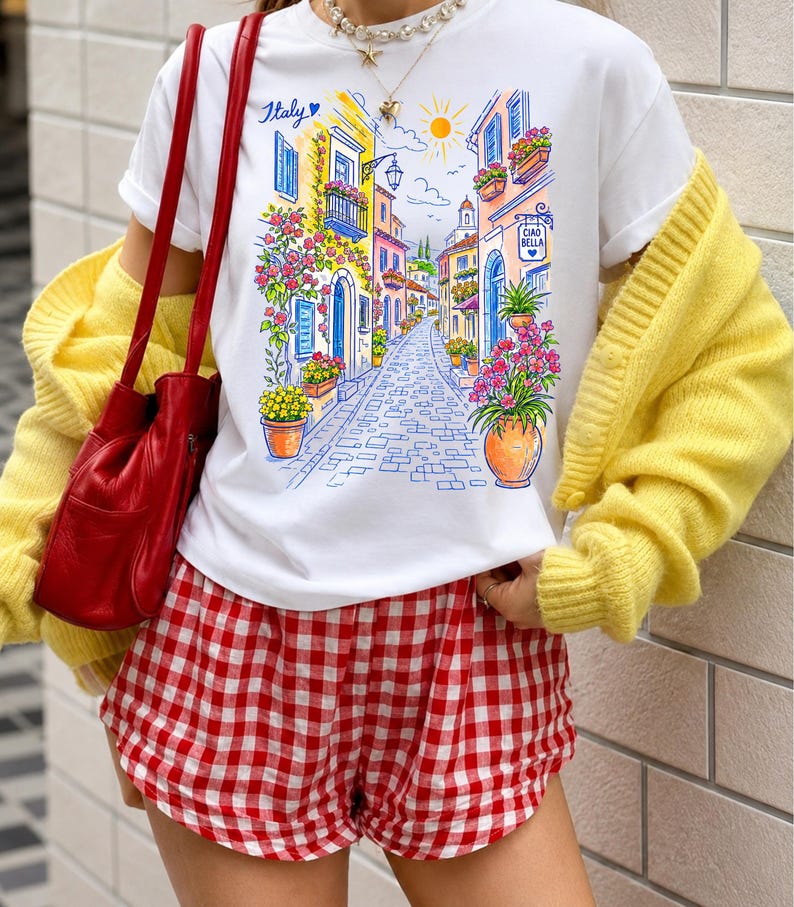 Mediterranean Street Scene T-Shirt | Italian Alley Graphic Tee | Comfort Colors® Italy Vacation Shirt image 3