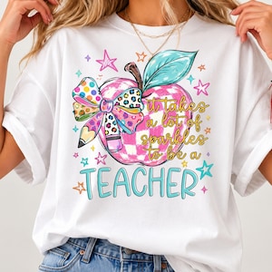 Camiseta Sparkle Apple para profesoras / Camiseta Colorful Bow para profesoras / Camiseta inspiradora de otoño Comfort Colors®