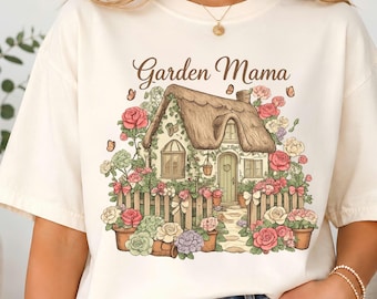 Garden Mama Cottage House Floral Illustration T-Shirt | Gardening Shirt | Cottagecore Tee