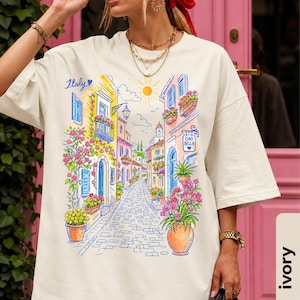 Mediterranean Street Scene T-Shirt | Italian Alley Graphic Tee | Comfort Colors® Italy Vacation Shirt image 4