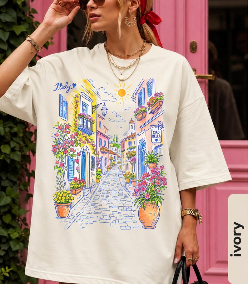 Mediterranean Street Scene T-Shirt | Italian Alley Graphic Tee | Comfort Colors® Italy Vacation Shirt image 4