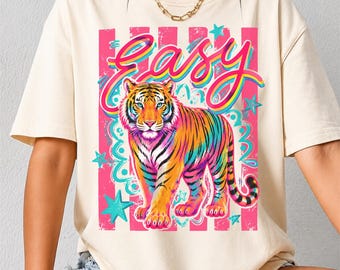 Easy Tiger Neon Striped Graphic Tee | Retro Stars Comfort Colors Shirt