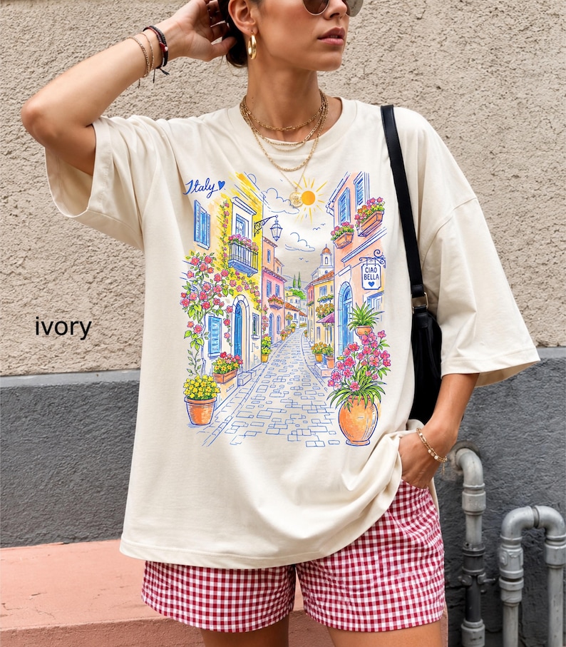 Mediterranean Street Scene T-Shirt | Italian Alley Graphic Tee | Comfort Colors® Italy Vacation Shirt image 9