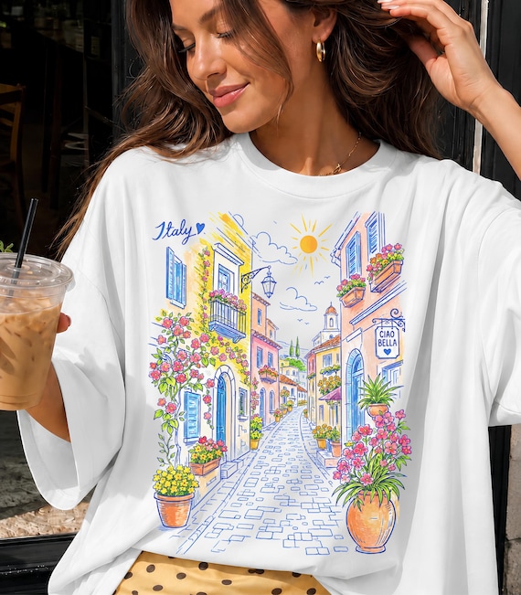 Mediterranean Street Scene T-Shirt | Italian Alley Graphic Tee | Comfort Colors® Italy Vacation Shirt