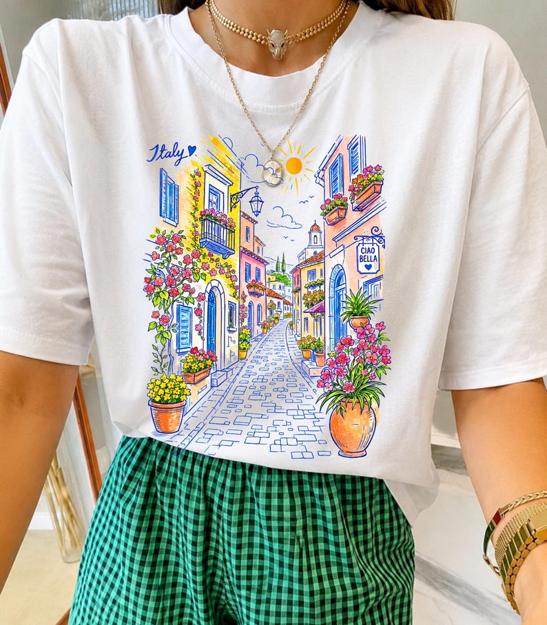 Mediterranean Street Scene T-Shirt | Italian Alley Graphic Tee | Comfort Colors® Italy Vacation Shirt image 2