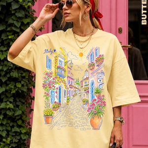 Mediterranean Street Scene T-Shirt | Italian Alley Graphic Tee | Comfort Colors® Italy Vacation Shirt image 5