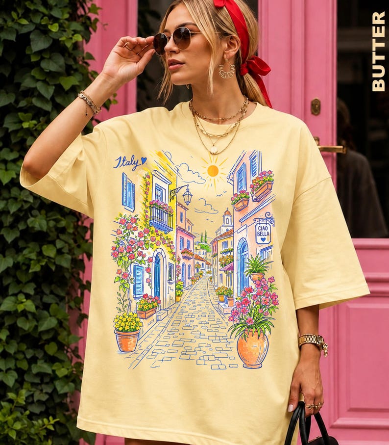 Mediterranean Street Scene T-Shirt | Italian Alley Graphic Tee | Comfort Colors® Italy Vacation Shirt image 5