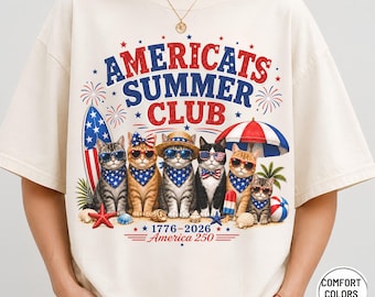 Camiseta Americats Summer Club / Camiseta Patriotic Cats del 4 de julio / Camiseta gráfica de verano Comfort Colors®