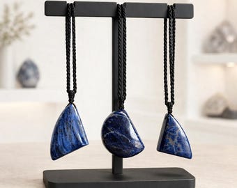 Natural Sodalite Pendant – Handmade Macramé Cord, Boho Spiritual Jewelry