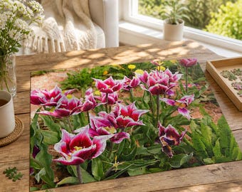 Puzzle di tulipani rosa, puzzle floreale naturalistico, puzzle da giardino per adulti, fotografia originale, regalo per amanti dei fiori