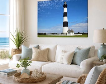 Bodie Island Lighthouse Canvas Wall Art, Outer Banks NC Decor, North Carolina Coastal Photography, OBX Beach House Wall Art