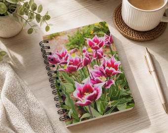 Quaderno a spirale con tulipani rosa, taccuino floreale, diario di fotografia naturalistica, regalo per amanti del giardinaggio, taccuino botanico.
