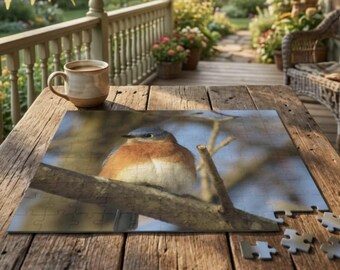 Puzzle del merlo azzurro orientale / Puzzle di fotografia naturalistica / Regalo per amanti degli uccelli / Puzzle boschivo / Regalo rilassante a tema natura / Regalo per appassionati di birdwatching