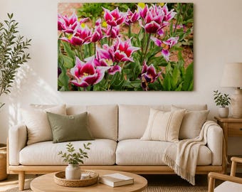 Pink Tulip Canvas Wall Art, Floral Nature Photography, Botanical Wall Decor, Garden Inspired Art, Flower Lover Gift