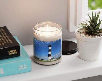 Candela a forma di faro di Bodie Island, decorazione costiera per la casa, regalo nautico, candela per casa al mare, regalo per gli amanti dei fari, accogliente decorazione costiera