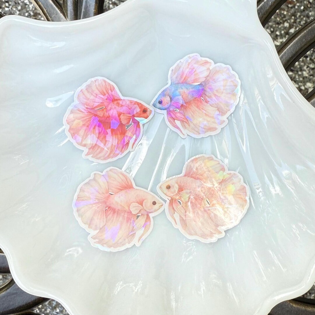 Sparkle Betta Fish Sticker Set of 4 – Waterproof, 2-inch Handmade ...