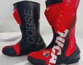 Ducati Motorcykel Racing Läderstövlar - Kohud Och Certifierade Skydd - Fri Frakt