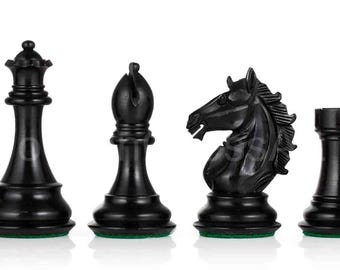 4'' Alban Knight Staunton Chess Pieces Only Set - Weighted (Ebonized Boxwood & Boxwood,