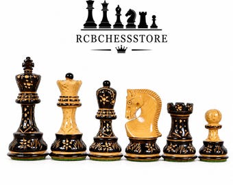 3.9" Artisan Carving Burnt Zagreb Chess Set- Chess Pieces Only - Weighted Boxwood
